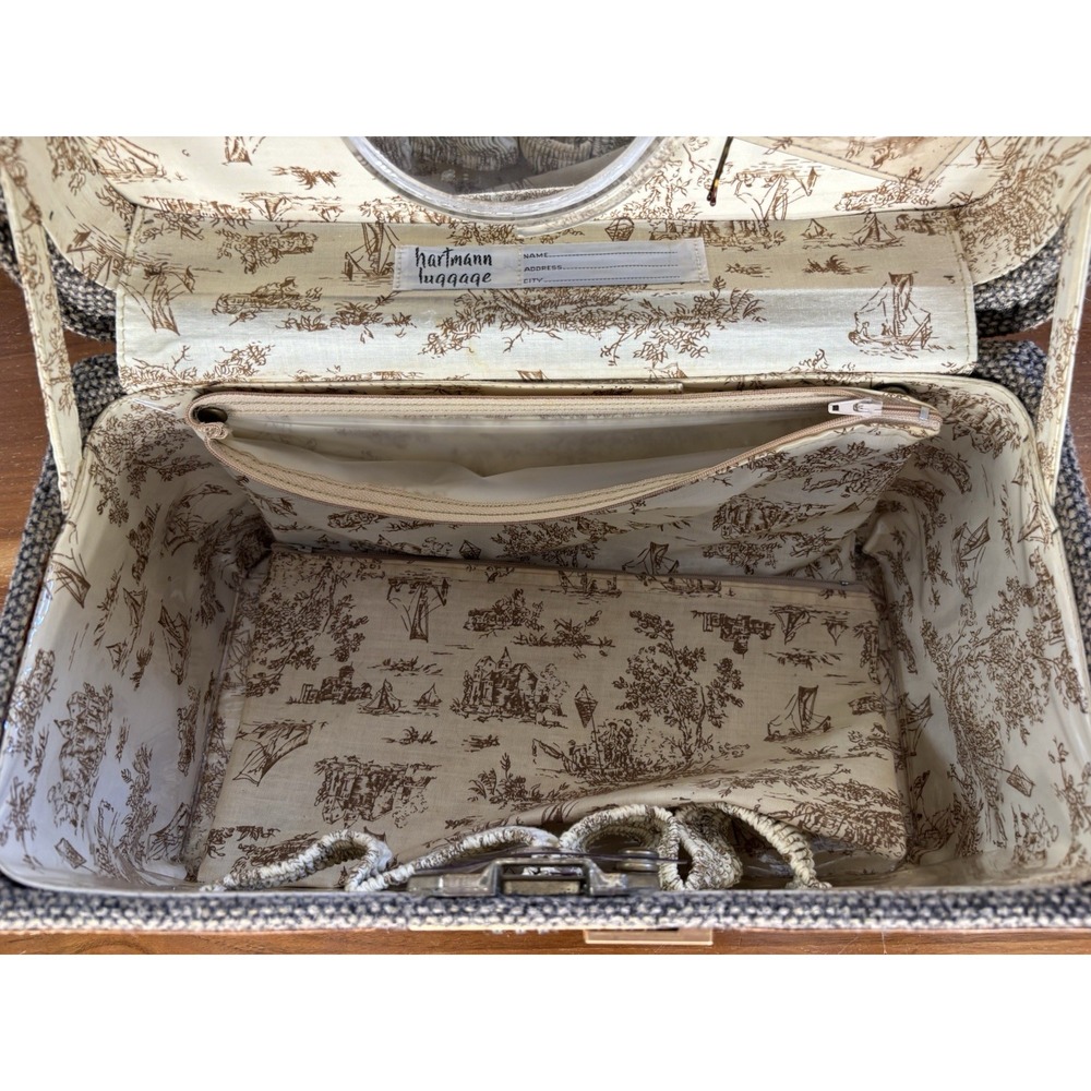 Hartmann Vintage Tweed Leather Train Case⭐️Makeup Toile Interior⭐️15" Travel Bag - Picture 13 of 14